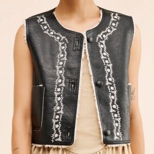 Free People Travelers Leather Vest Black Cream